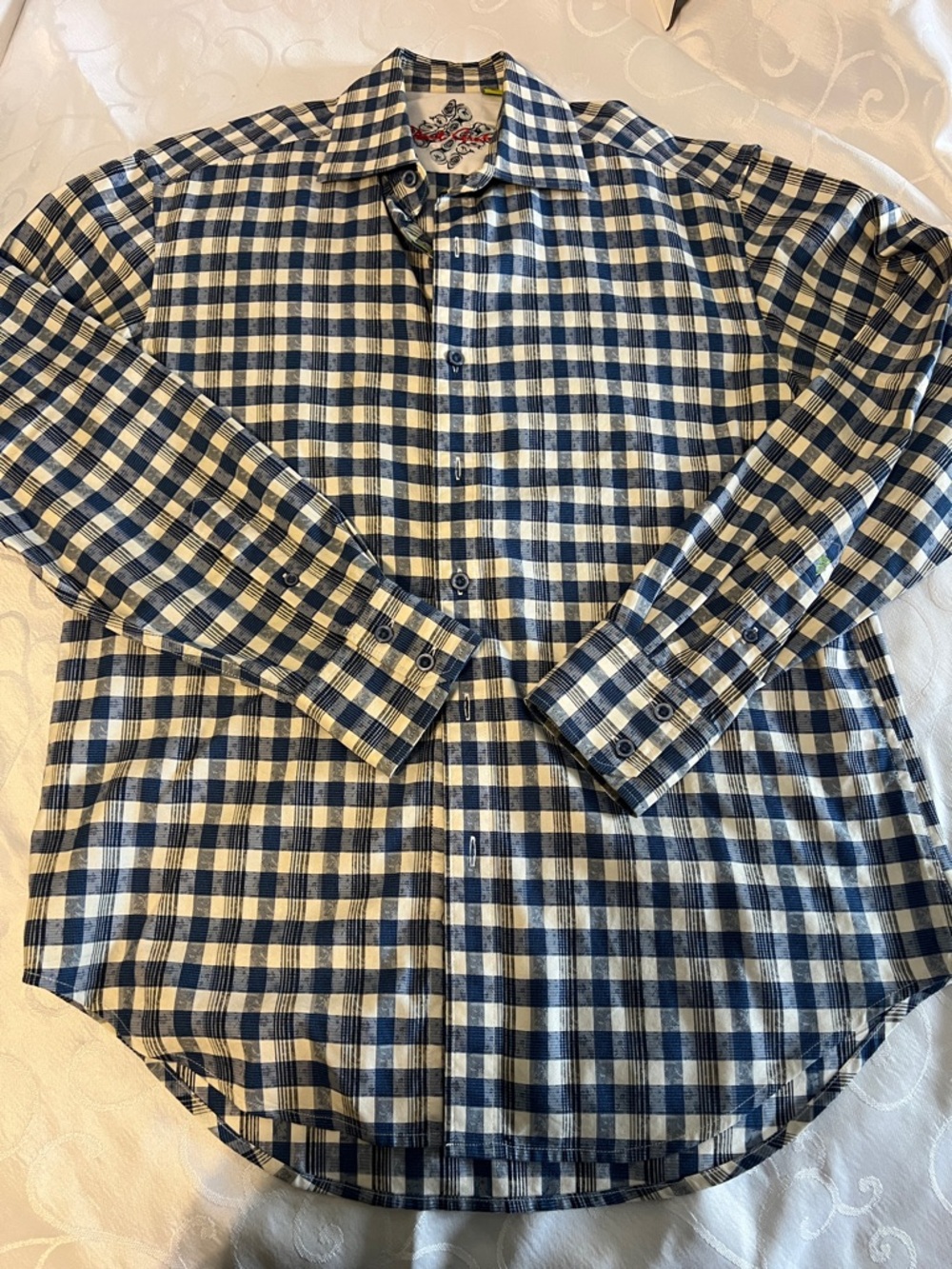 Robert Graham Men's Blue and White Check Button-Up Shirt